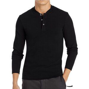 Hugo Boss Men's Long Sleeve BOSS Ribbed Jersey Henley Tee Shirt Slim Fit Black
